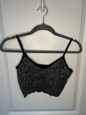 Black Rhinestone Cropped Cami Top